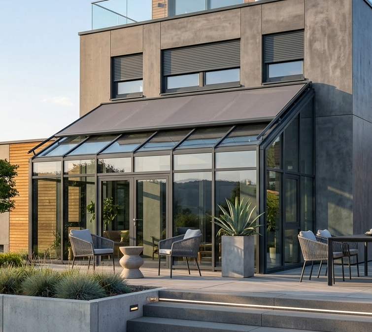 Wintergartenmarkise für Glasdach und Terrassenüberdachung