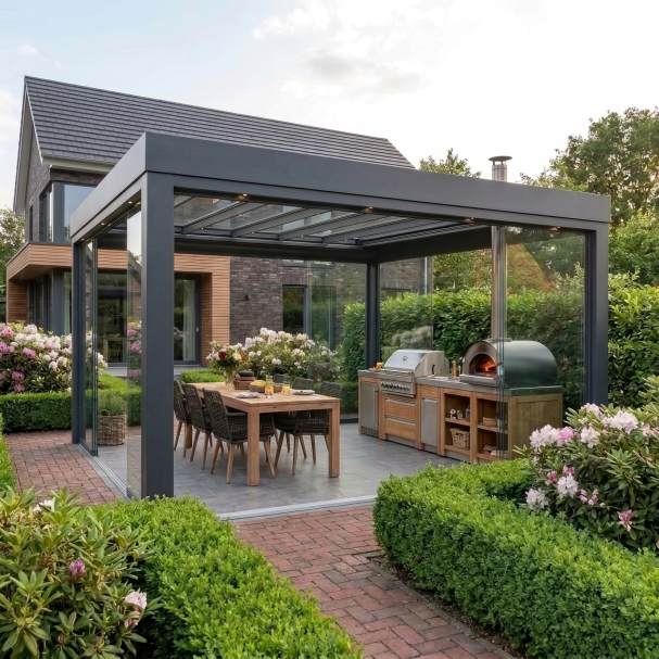 Pergola mit Glasdach für Terrasse und Garten