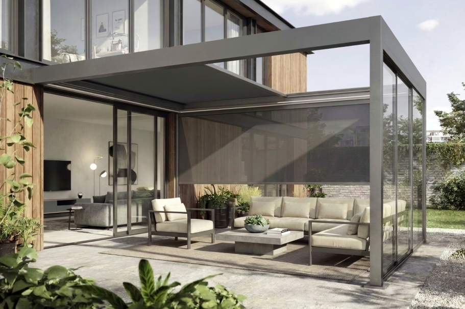 Pergola mit Stoffdach für flexible Beschattung im Außenbereich