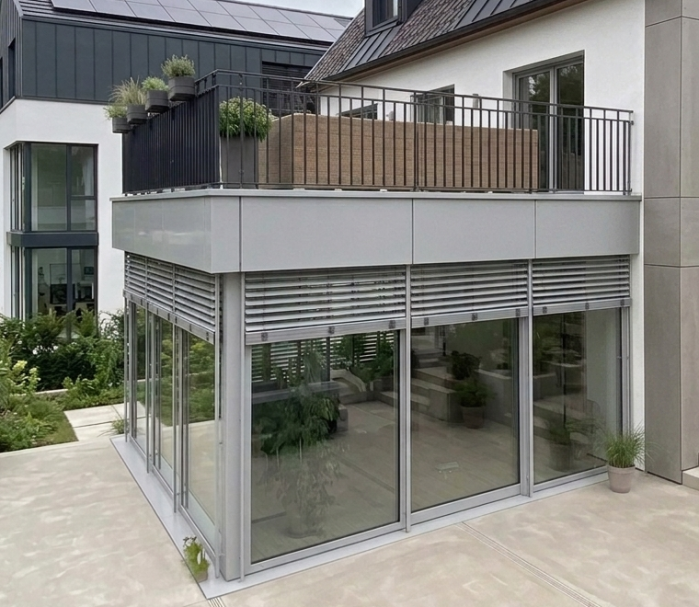 Wintergarten mit Balkon und Geländer als Metallbau Lösung von MERPAL