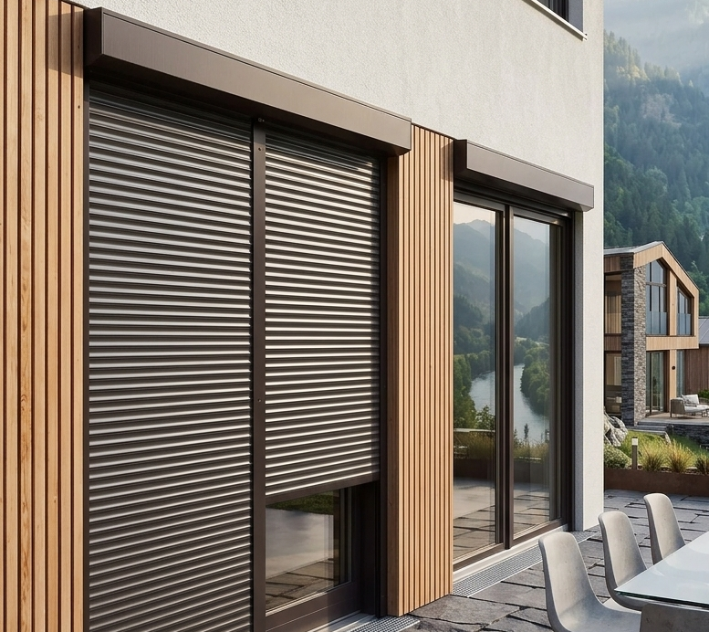 Vorbaurollladen zur Nachrüstung an moderner Fassade