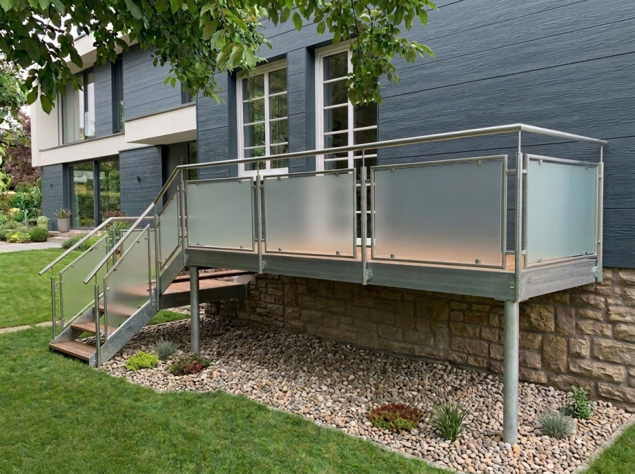 Balkon mit Treppe an einem Haus