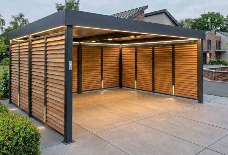 Beleuchtung am Carport für Einfahrt und Stellplatz
