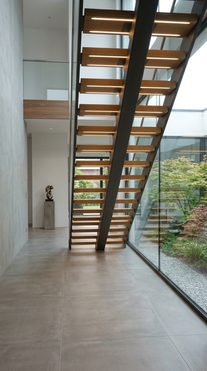 Moderne Innentreppe aus Stahl Holz und Glas von MERPAL