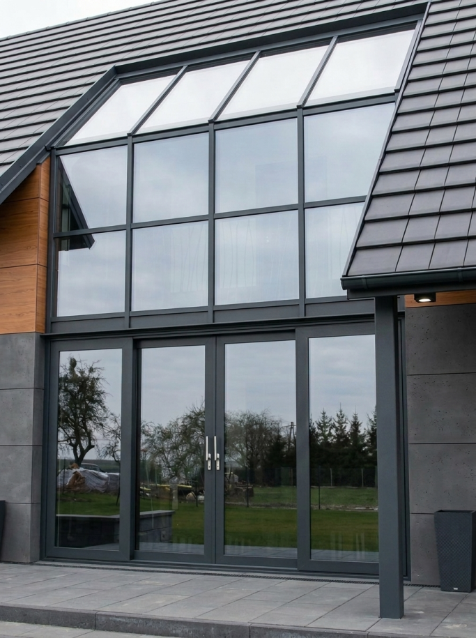 Moderne Glasfassade an einem Haus