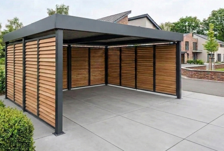Carport mit Seitenwänden und Sichtschutz aus Metall