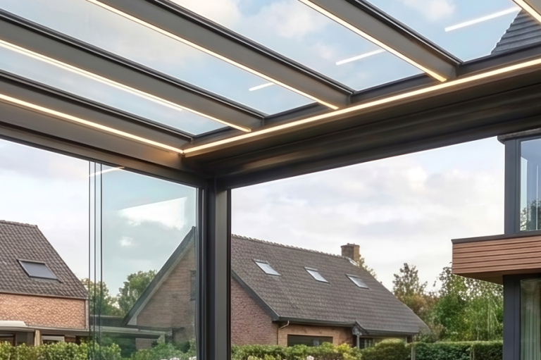 Detailansicht einer Pergola mit Glasdach