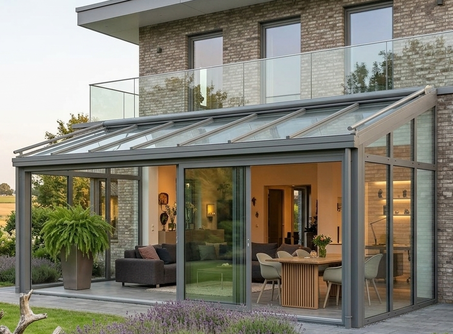 Neuer Wintergarten aus Metall und Glas als Wohnraumerweiterung in Göttingen