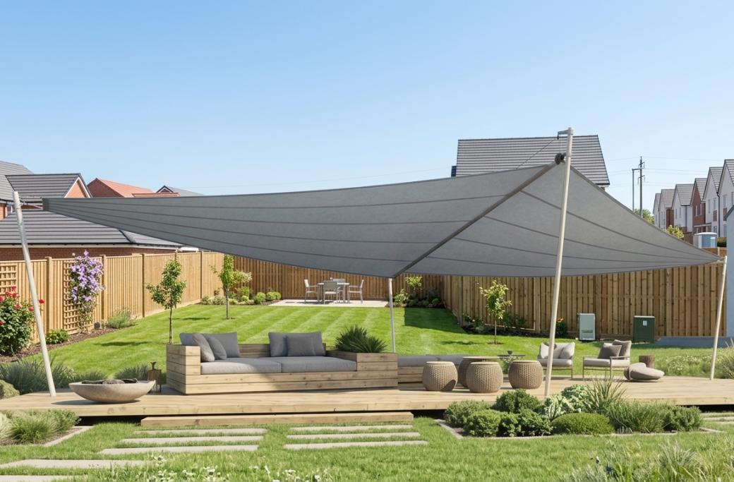 Modernes Sonnensegel für Sitzplatz im Garten