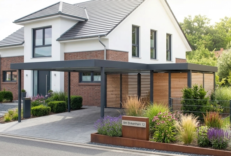 Carport mit Geräteraum für Fahrräder Gartengeräte und Zubehör