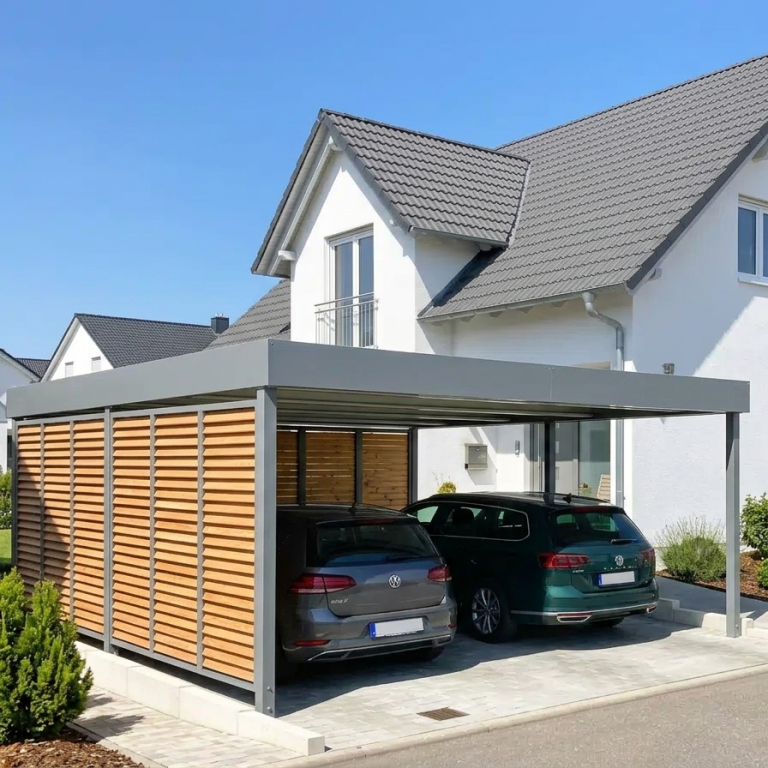 Moderner Carport passend zum Wohnhaus geplant