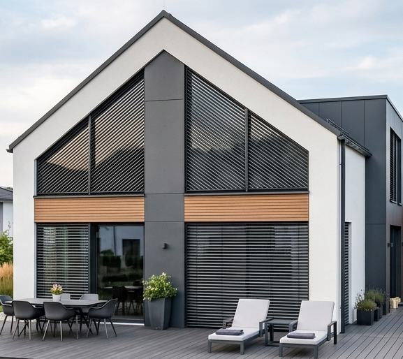 Schräg-Raffstore für schräge Fenster und moderne Architektur