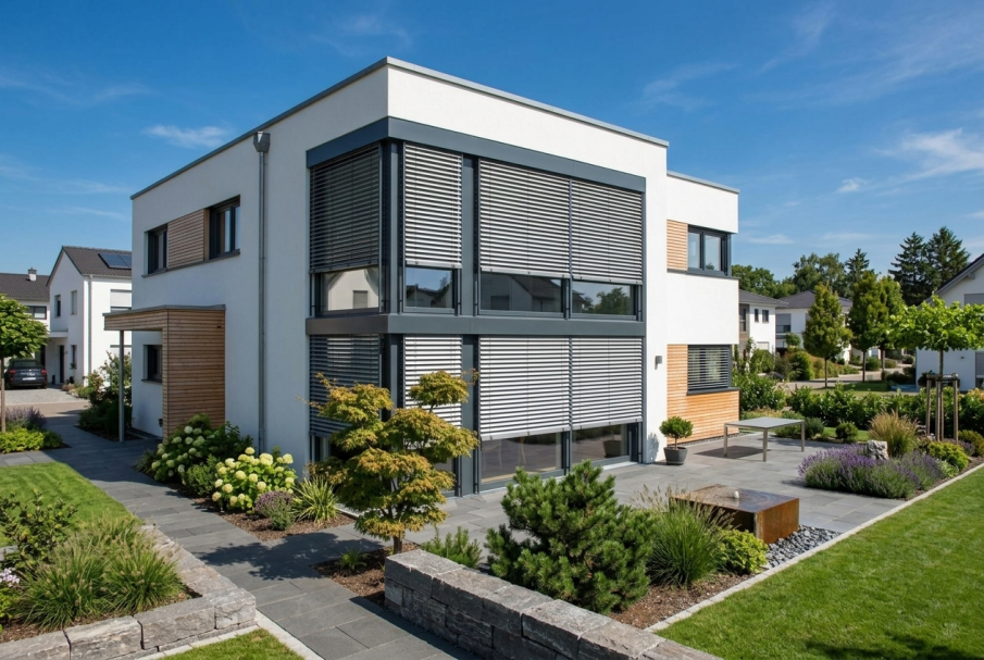 Raffstoren als moderner Sonnenschutz für Fenster und Fassade