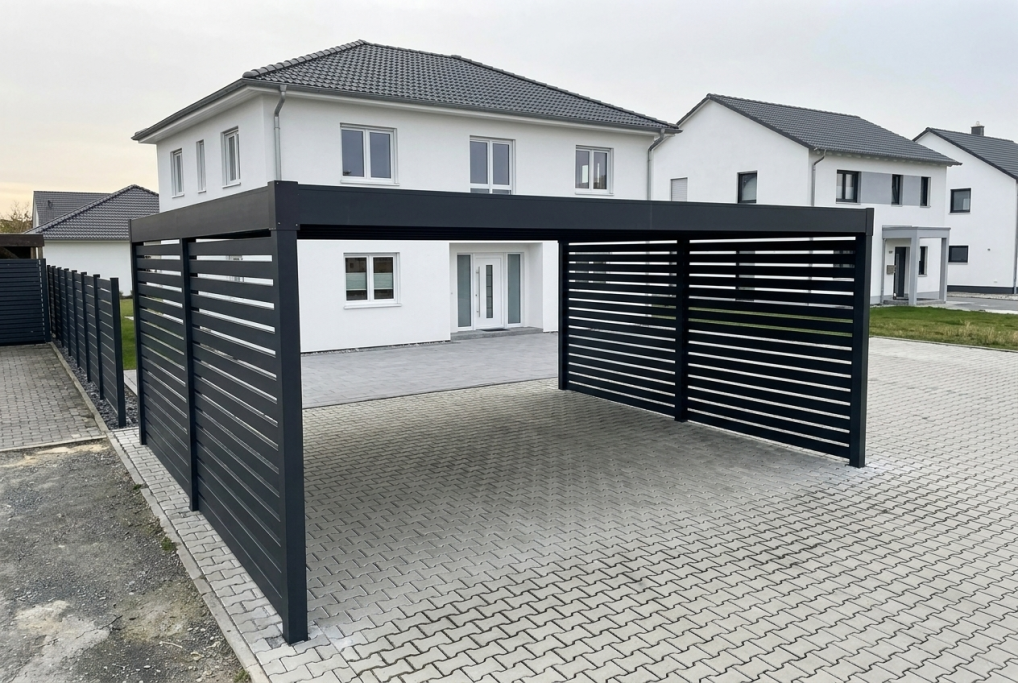 Doppelcarport mit Seitenwänden in Anthrazit