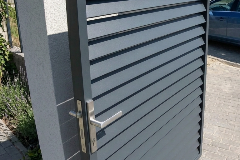 Aluminium Gartentor passend zur Zaunanlage mit moderner Lamellenfüllung