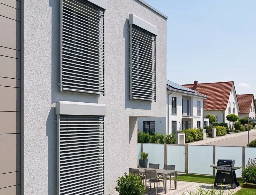 Freitragender Raffstore für Terrasse und besondere Fassadensituationen